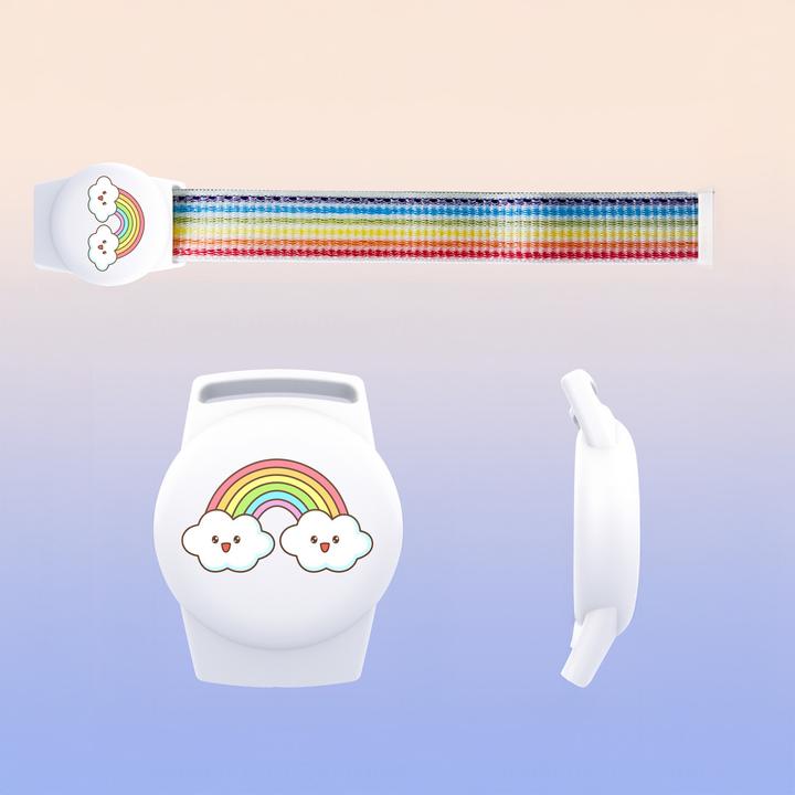 Produktbild Hurtel AirTag-Hülle mit Riemen für Kinder-Nylonarmband – mit regenbogenfarbenem Riemen