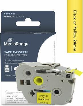 Immagine prodotto MediaRange Cassetta a nastro nero su giallo 8m x 24mm (2.40 cm, Giallo)
