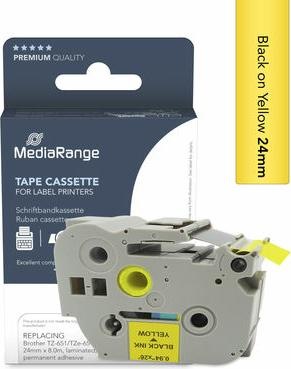 Image du produit MediaRange Cassette de ruban noir sur jaune 8m x 24mm (2.40 cm, Jaune)