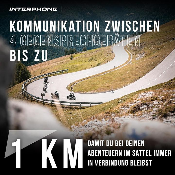 Actual product image Interphone Single Helmet Intercom with HD HiFi Audio, 1 km Range, 20-Hour Battery, GPS, and Voice Commands (Set of 1)