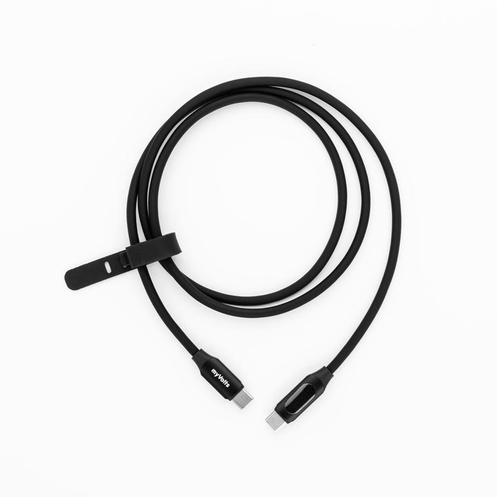 MyVolts PDCCCLB - Step Up USB-C to USB-C PD Cable with LCD Power Meter, Liquorice Black