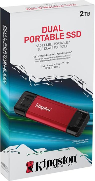 Image du produit Kingston 2TB Dual USB-A/C Portable SSD Up to 1050MB/s USB 3.2 Gen 2 (2 To)