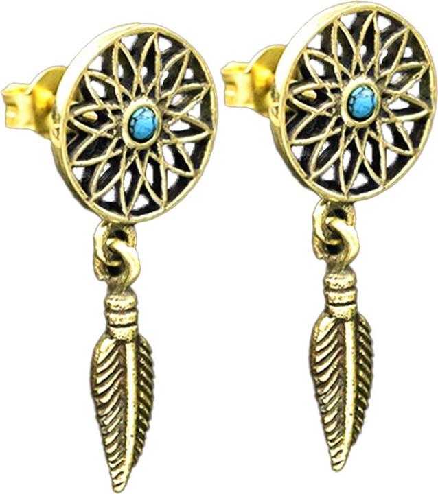 Produktbild Star Piercing Ohrstecker vergoldet Lotus Blume Türkis Stein Anhänger Feder (Messing, Mineralisch)