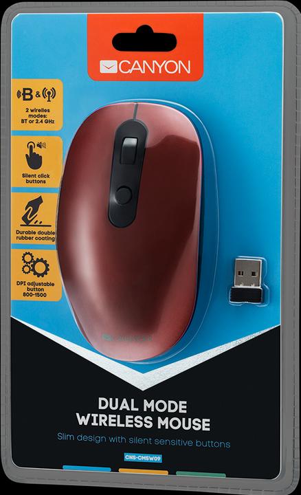Produktbild Canyon MW-9 2 in 1 Optical Wireless Mouse 6 Buttons, DPI 800/1000/1200/1500, 2 modes (BT / 2.4GHz) (Kabellos)