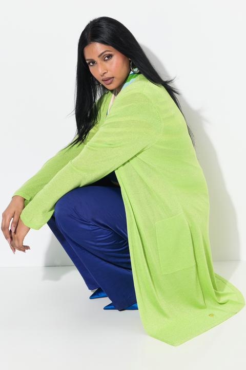 Produktbild Ulla Popken Long-Strickjacke, offene Form, V-Ausschnitt, Stehkragen (42, 44)