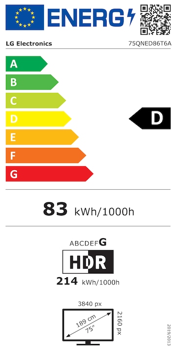 Label énergétique LG 75QNED86T6A (75", QNED86, QNED, 4K, 2024)
