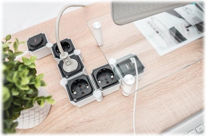 Actual product image Digitus Flexible Power Strip, 4-way with 2 USB Ports & Switch (4 x, CEE 7/3, 1.60 m)