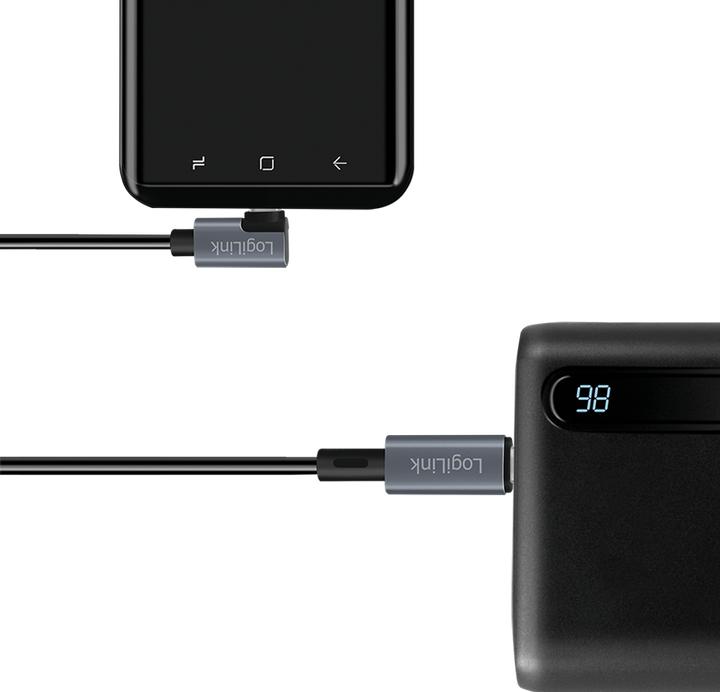 Produktbild LogiLink USB 2.0 Type-C-Kabel, C/M 90° zu USB-C/M, E-mark, PD, schwarz, 3 m (3 m, USB 2.0, 100 W)
