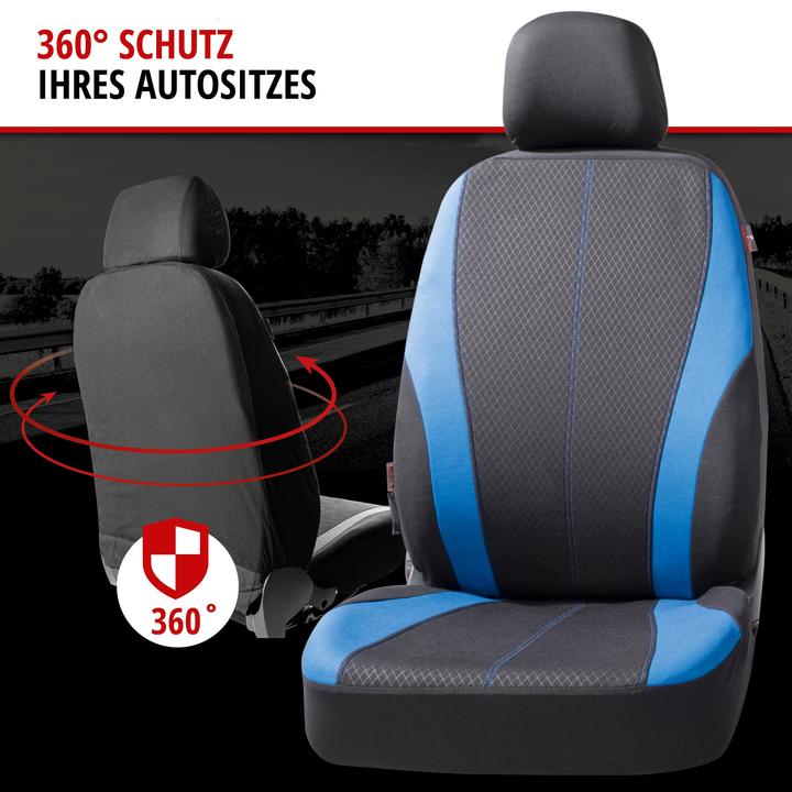 Produktbild Walser Autositzbezug ZIPP-IT Dundee, PKW-Schonbezüge Komplettset mit Reiverschluss-System schwarz/blau