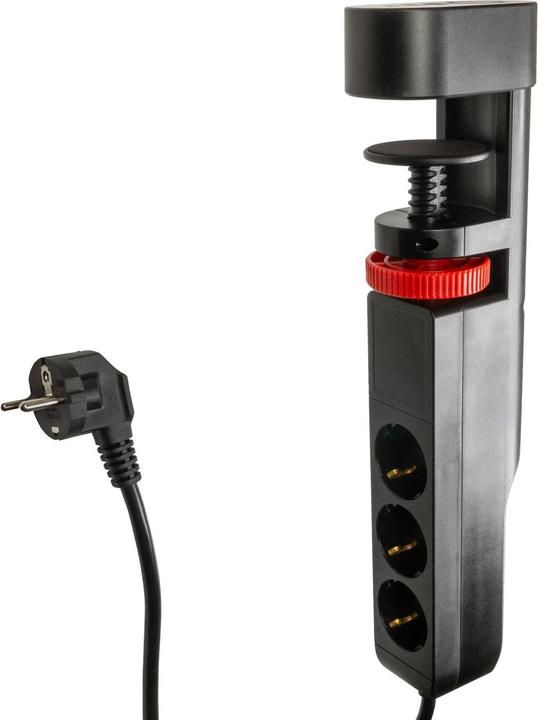 Actual product image FeinTech MD833 Steckdosenleiste klemmbar | 3x Steckdosen | 2x USB-A QC 18W | 1x USB-C PD 20W | 3m | Schwarz (3 x, 3-pole, 3 m)