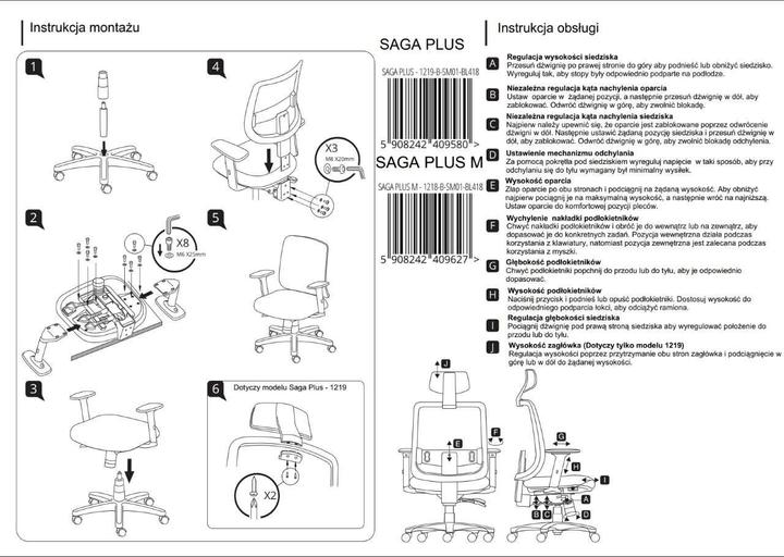 Nährwerte und Zutaten Unique Ergonomischer Bürostuhl SAGA PLUS schwarz