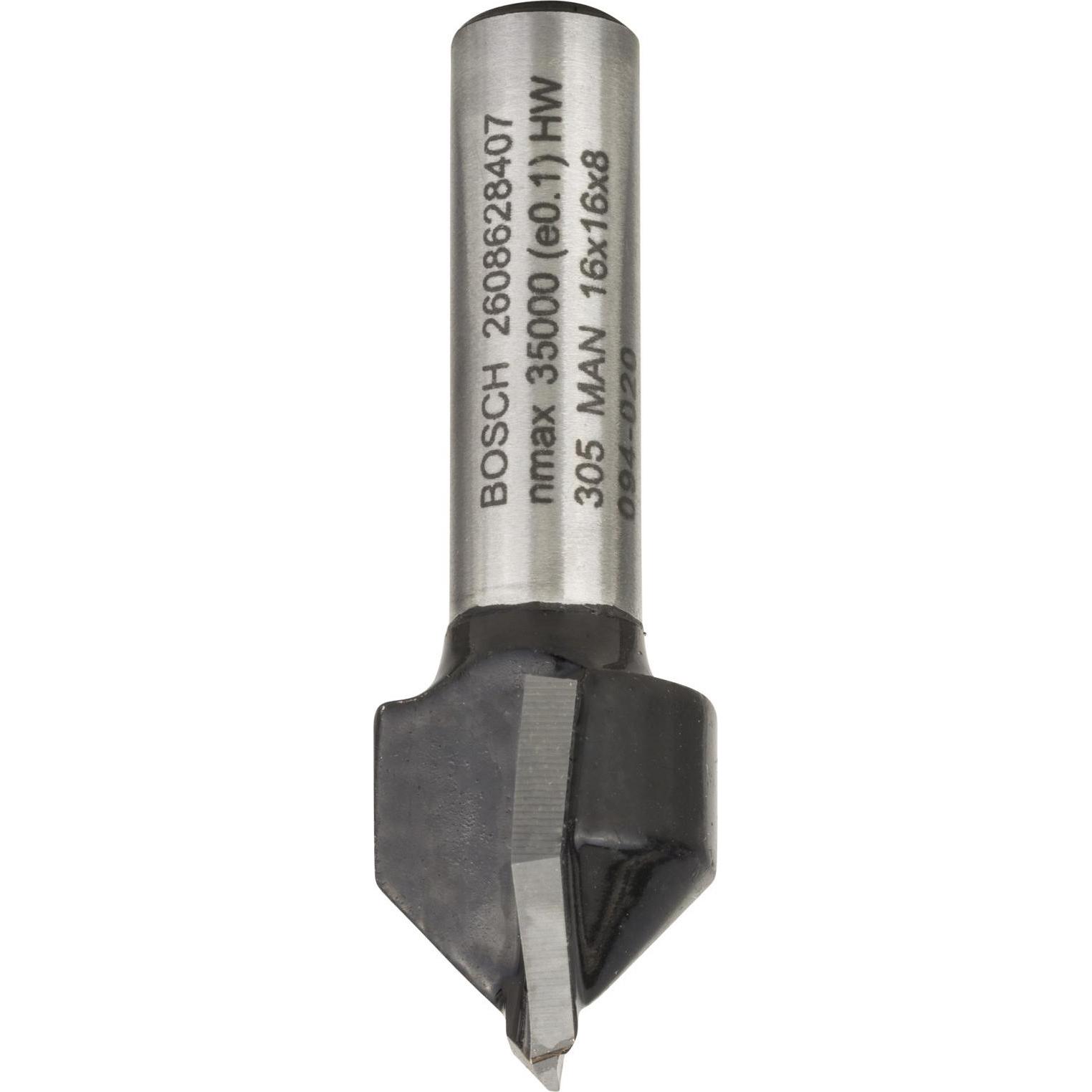 Bosch Professional Zubehör, Fräser, V-Nutfräser, 8 mm, D1 16 mm, L 16 mm, G 45 mm, 90°