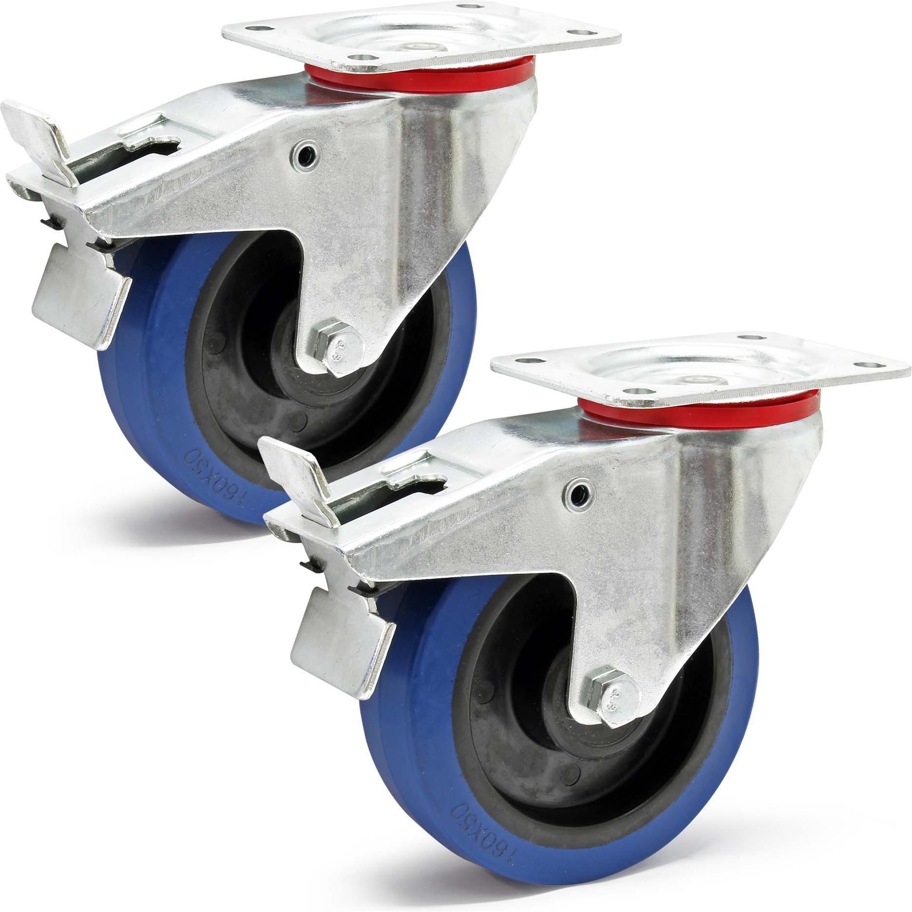 Wiltec, Möbelrollen, Lenkrollen Set 2x Transportrolle m. Bremse 160mm 300kg totalfeststellbar