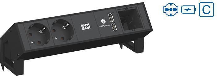 Productafbeelding Bachmann Balie 2 - 3 stopcontacten - Binnen - Type L - Zwart - 325 mm - 1 st(en) (3 x, GST18, 0.20 m)