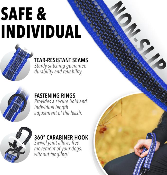 Produktbild Bluzelle 3m Hundeleine, Doppelleine Führleine mit Karabiner, Verstellbar (Hund, Spazieren)