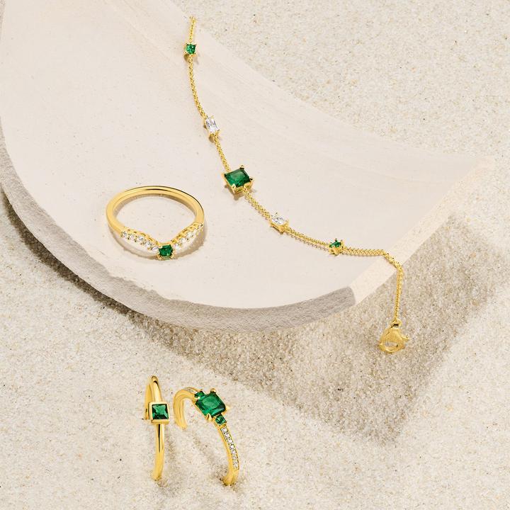 Immagine prodotto Thomas Sabo Bracciale con pietre verdi e bianche, oro (19 cm, Argento 925, argento sterling decorato)