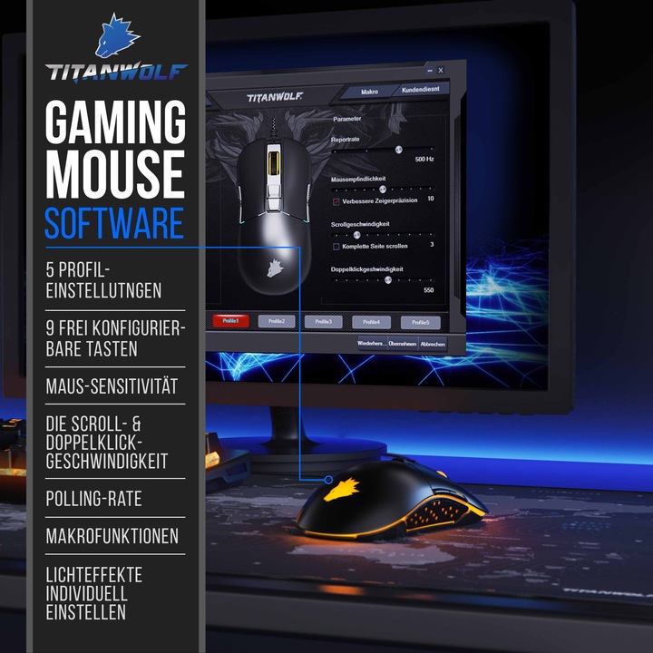 Produktbild Titanwolf Tastatur-, Maus- und Mauspad-Set, Gaming Bundle - Mechanisches Keyboard, Mouse & Mousepad (DE, Kabelgebunden)