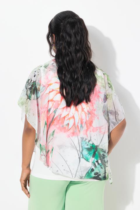 Immagine prodotto Ulla Popken Blusa a doppio strato con fiori, scollo rotondo e mezze maniche (50, 52)