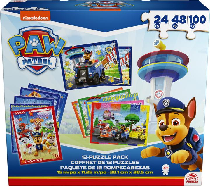 Spin Master PAW Patrol, confezione da 12 puzzle da 24, 48 e 100 pezzi, Chase, Marshall, Skye, Everest, Rubble, Z
