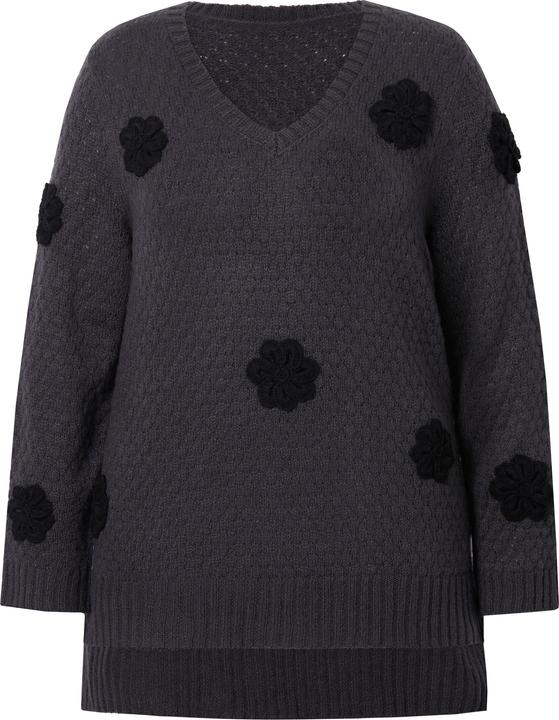 Produktbild Miamoda Pullover, Classic Fit, 3D Blüten, Seitenschlitze (46, 48)