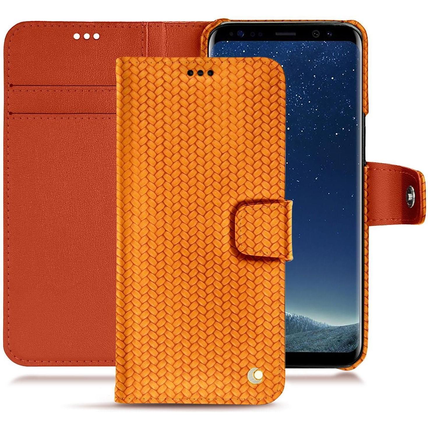 Noreve Lederschutzhülle Wallet (Samsung Galaxy S8+), Smartphone Hülle, Orange