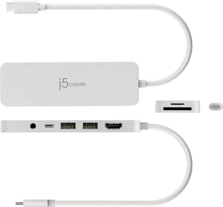 Produktbild j5Create JCD373EW-N Umweltfreundlicher USB-C®-Hub mit mehreren Anschlüssen und Power Delivery (USB-C, 6 Ports)