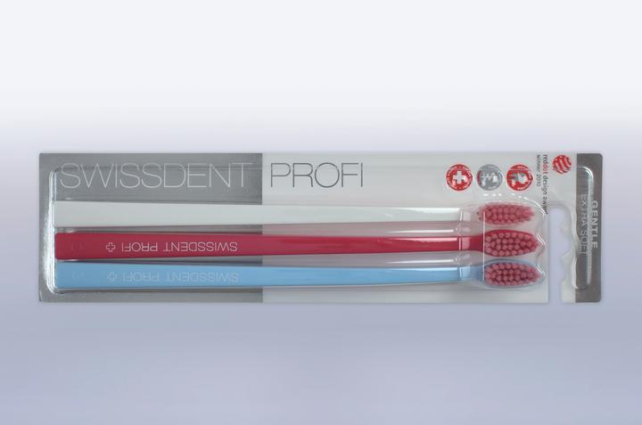 Immagine prodotto Swissdent PROFI Gentle Toothbrush Trio Extra-Soft White/Red/Blue (1 pz) (Extra morbido, 1 x)