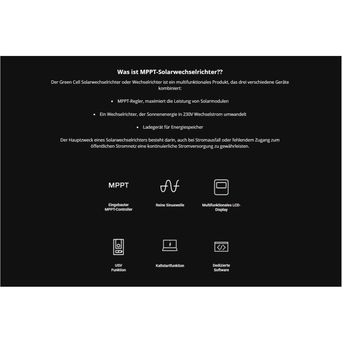 Thumbnail - GreenCell, Spannungswandler, Solar Inverter & MPPT Charger - 230VAC - 3000VA/3000W Pure Sine Wave
