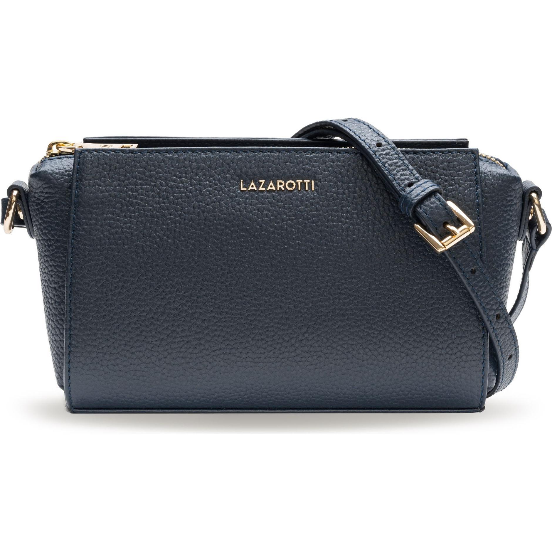 Lazarotti, Handtasche, Bologna Leather Umhängetasche Leder 20 cm, Blau