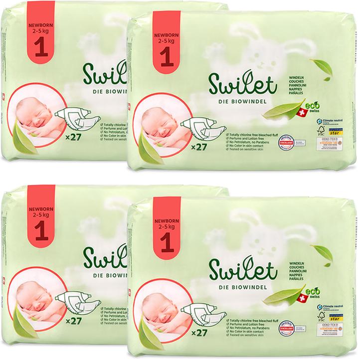 Produktbild Swilet Die Biowindel (Gr. 1, Halbmonatsbox, 108 Stück)