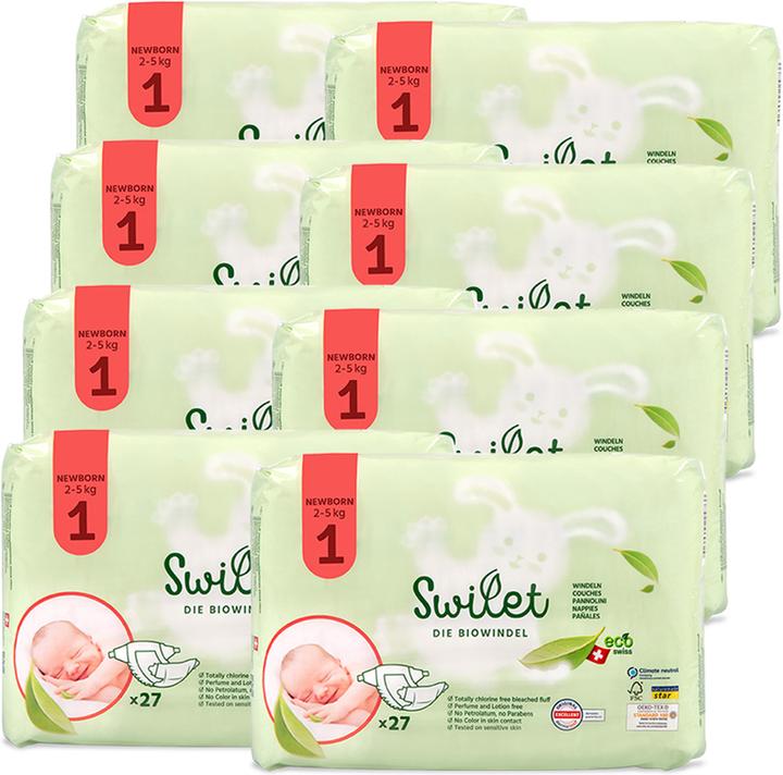 Produktbild Swilet Die Bio-Windel Newborn (Gr. 1, Monatsbox, 216 Stück)