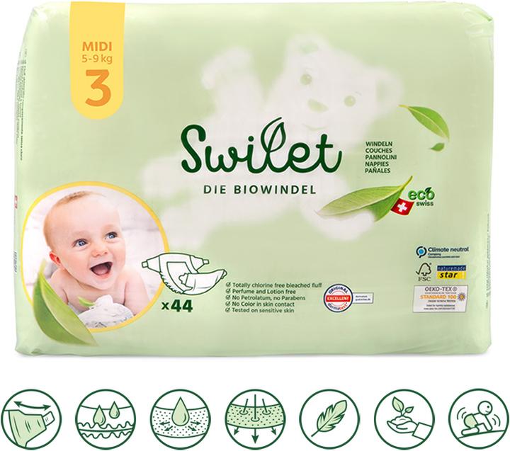 Actual product image Swilet The organic nappy midi (Size 3, Monthly box, 528 Piece)
