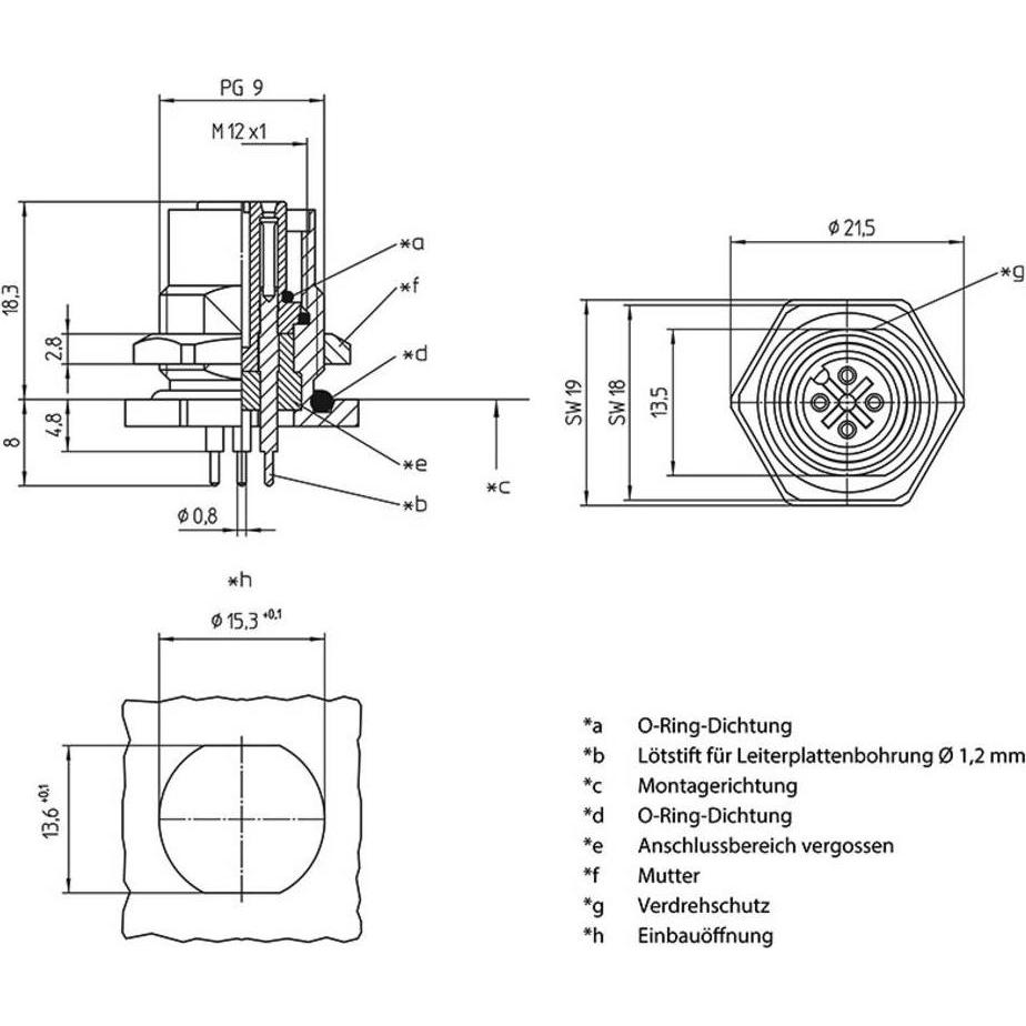 Thumbnail - Lutronic 1229 Sensor-/Aktor-Einbausteckverbinder M12 Buchse, Einbau Polzahl: 5, Elektronikkabel + Stecker, Silber