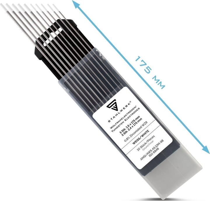 Image du produit Stahlwerk Électrodes en tungstène WZ8 blanc 1,6 + 2,4 mm 5 chacune dans un set pratique de 10