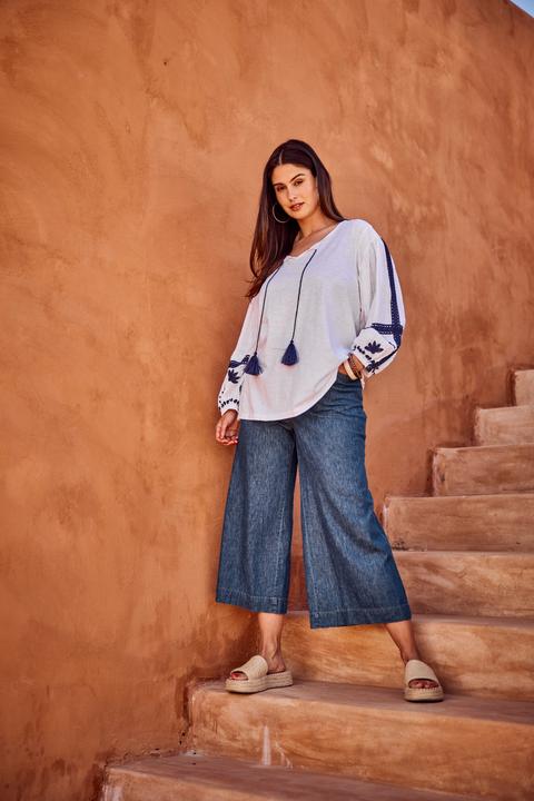Immagine prodotto Ulla Popken Blusa con ricami, scollo a tunica e maniche lunghe (54)