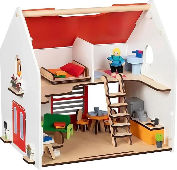 Produktbild Goki Tragbares Puppenhaus Eco House mit Zubehör