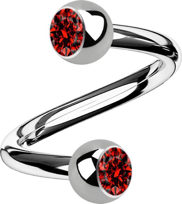 Image du produit Star Piercing Micro Spirale silber mit zwei Kugeln Kristall rot (Titane)