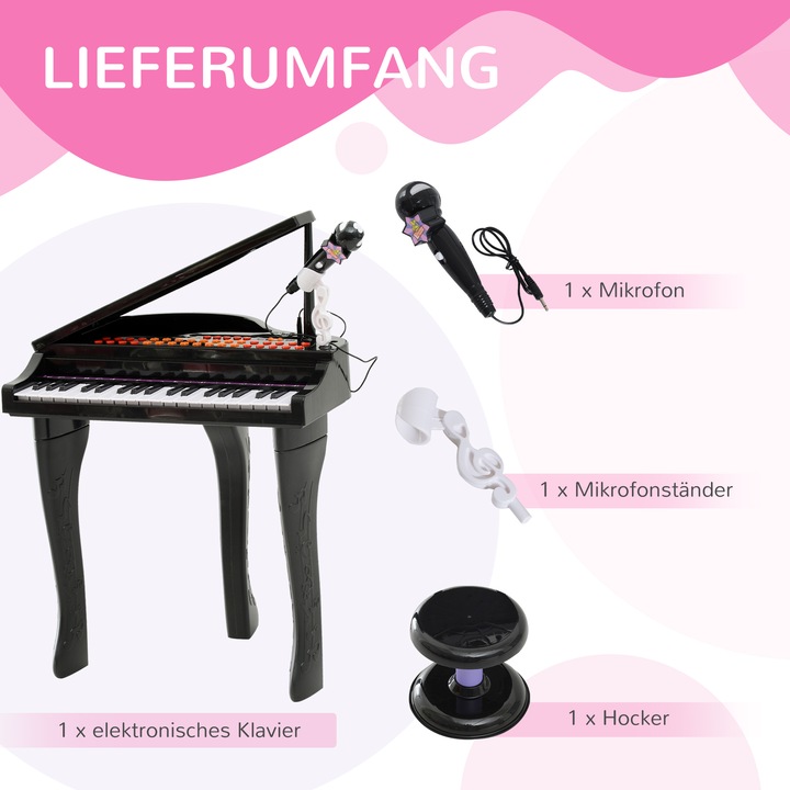 Produktbild Homcom Kinderklavier inklusive Hocker (Englisch, Deutsch)