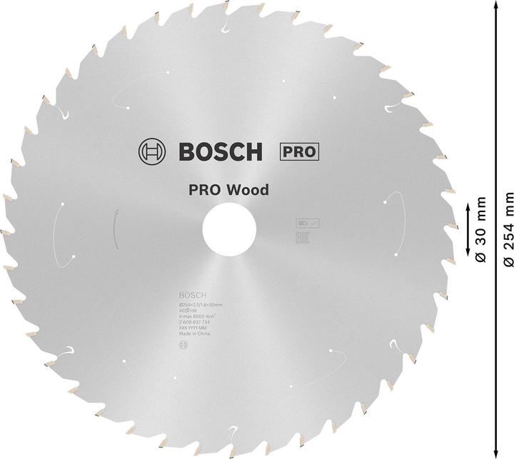 Actual product image Bosch Professional Zubehör PRO Wood cordless circular saw blade, 254 x 2.2 x 30 mm