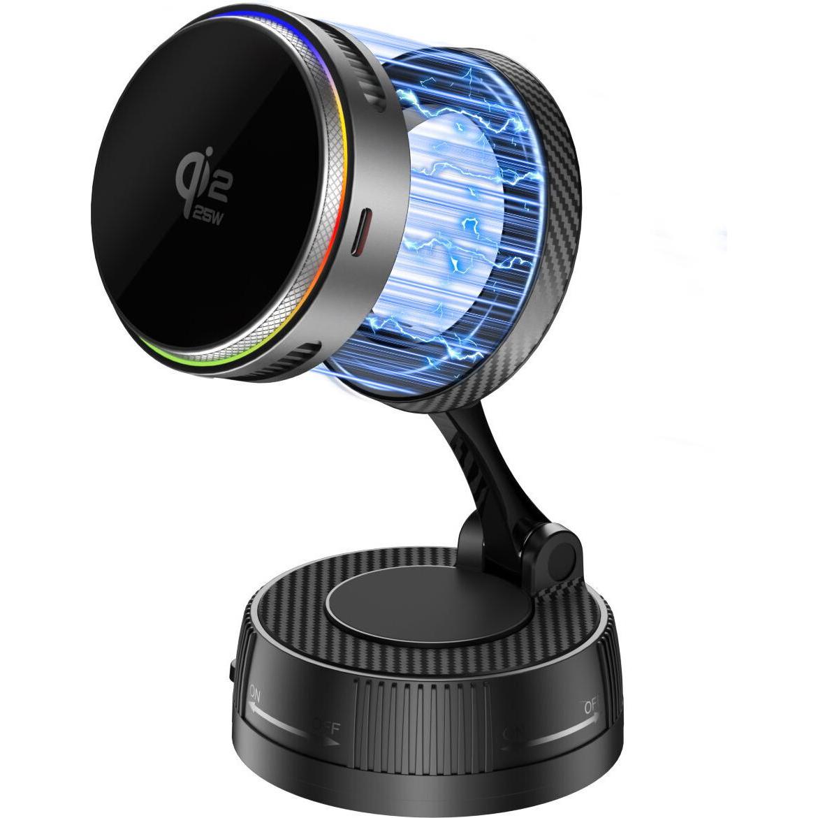 4smarts Qi2 25W/MagSafe Charger/Cooling RGB,360°-Mount.,spacegrey (25 W), Caricabatteria senza fili, Grigio
