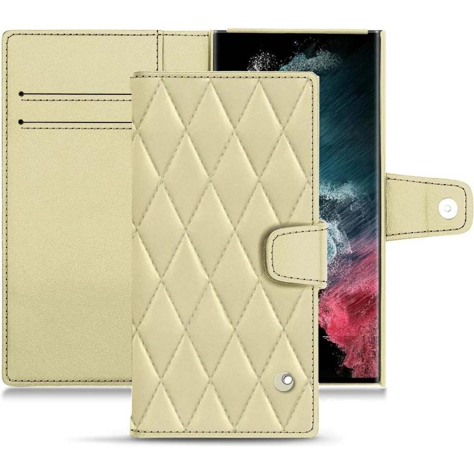 Noreve Lederschutzhülle Wallet (Samsung Galaxy S22 Ultra), Smartphone Hülle, Beige