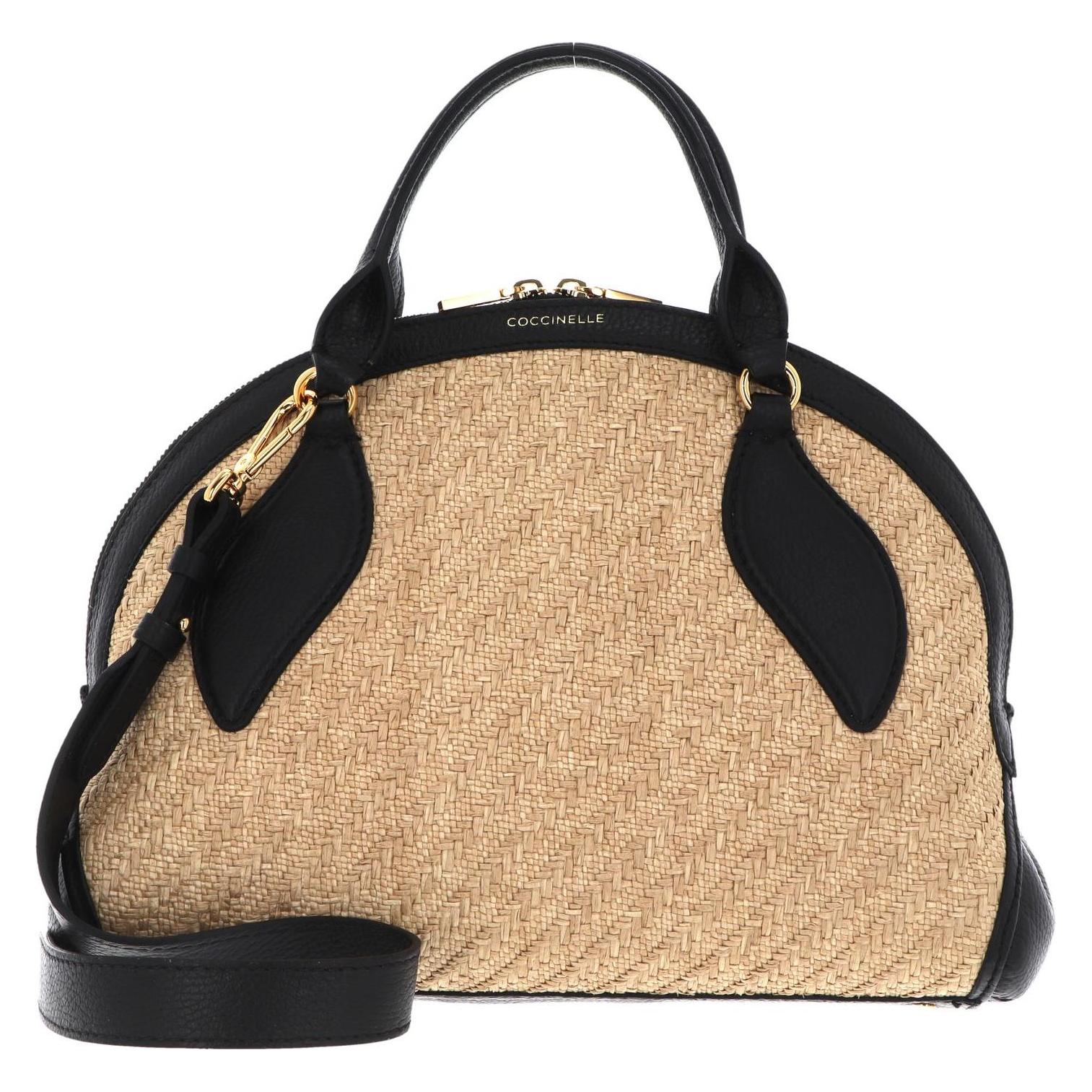 Coccinelle, Damen, Handtasche, Colette Rafia Handbag, Schwarz, Beige