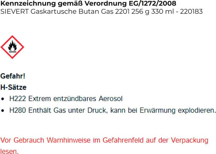 Productafbeelding Sievert Gaspatroon 256 g 330 ml 256 g 330 ml