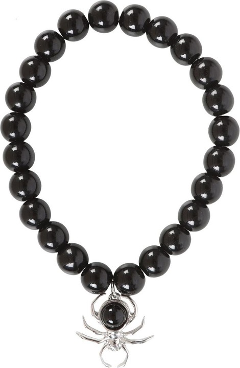 Actual product image Something Different Beaded Obsidian Spider Charm Bracelet (100% synthetic material)