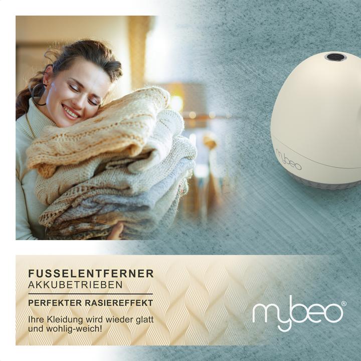 Actual product image Mybeo Lint shaver, electric rechargeable lint remover beige, safety switch, for clothing & upholstery