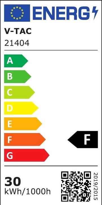 Energy Label V-TAC VT30W 30W LED Floodlights SMD SAMSUNG Chip G2 White Housing 4000K (2340 lm, IP65)