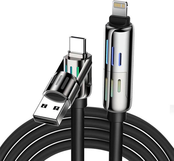Produktbild BlitzWolf 4-in-1 USB-C/USB-A to USB-C/Lightning cable BW-HDC6 1.2m 240W RGB (black) (1.20 m, 240 W)