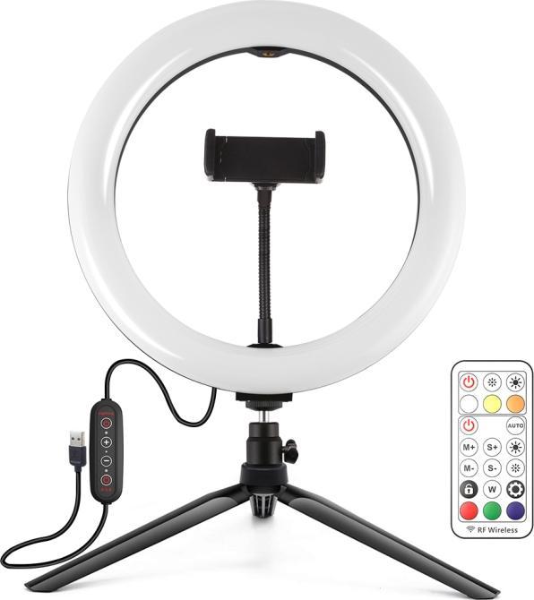 Image du produit Puluz Lampe annulaire de 26 cm Marquee LED RGBWW Selfie Ring Light + support de trépied & télécommande & (Éclairage annulaire)