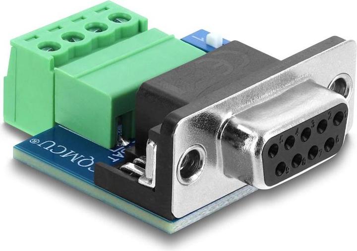 Produktbild Delock D-Sub 9 Pin Buchse zu 4 Pin Terminalblock Adapter mit DIP-Schalter und 120 Ohm Abschlusswiderstand