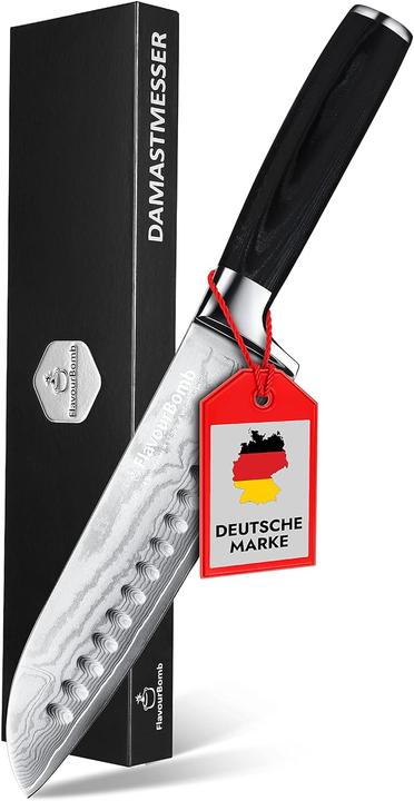Produktbild FlavourBomb Santoku Messer aus echtem Damaszener Stahl (18 cm)